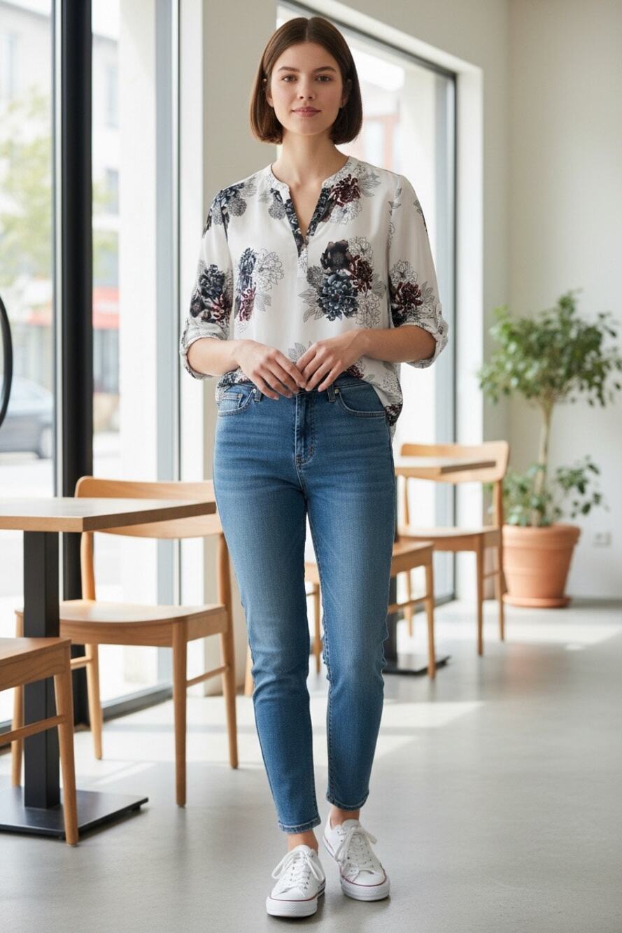 Daniel Rainn Floral Blouse Split Neck, Romantic Feminine Office Boho - Size L